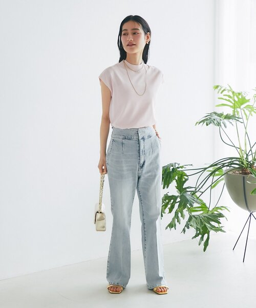 La boutique BonBon(ラブティックボンボン)の「【シリーズ累計お気に入り数1.5万突破!接触冷感・UVカット】クールタッチUVハイネックフレンチニット(ニット/セーター・レディース・ピンク/サックスブルー/チャコールグレー/ホワイト・FREE)」の12枚目の写真