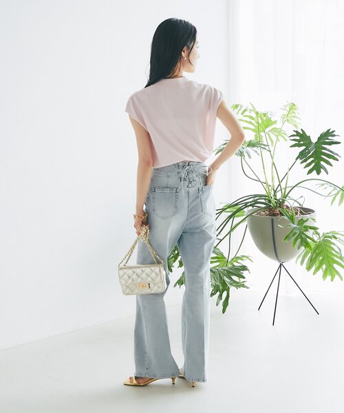 La boutique BonBon(ラブティックボンボン)の「【シリーズ累計お気に入り数1.5万突破!接触冷感・UVカット】クールタッチUVハイネックフレンチニット(ニット/セーター・レディース・ピンク/サックスブルー/チャコールグレー/ホワイト・FREE)」の11枚目の写真