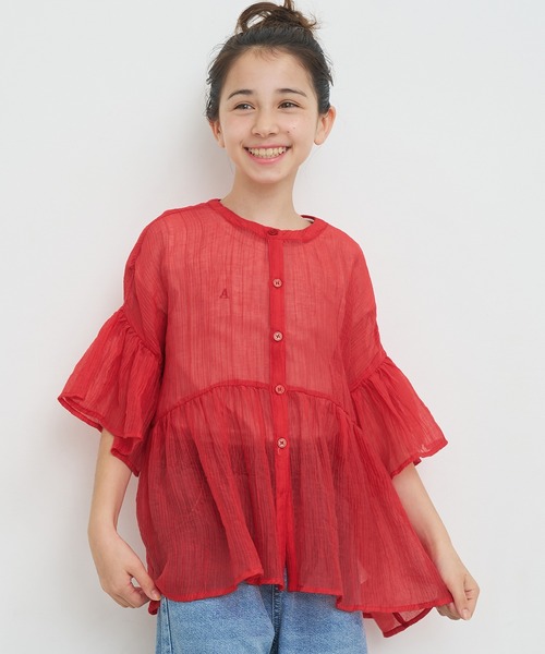 coca（coca）（コカ）の「【WEB限定セール】キッズ 親子お揃い シアークレープブラウス（シャツ/ブラウス・キッズ・レッド/ホワイト/ライトブルー・120/130/140/150）」の3枚目の写真