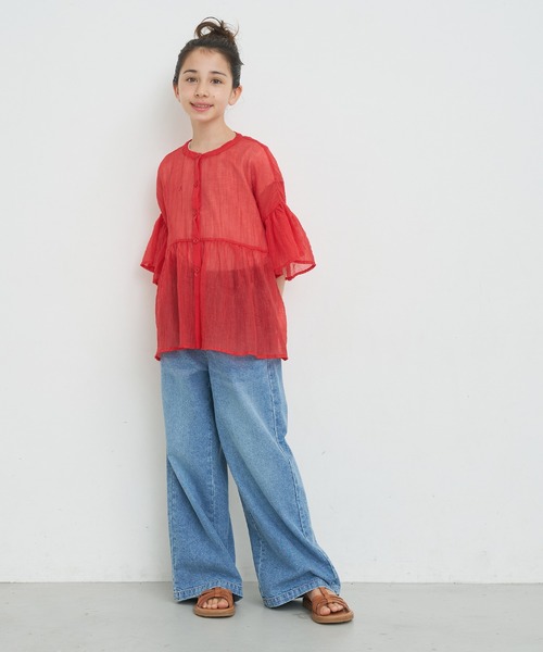 coca（coca）（コカ）の「【WEB限定セール】キッズ 親子お揃い シアークレープブラウス（シャツ/ブラウス・キッズ・レッド/ホワイト/ライトブルー・120/130/140/150）」の4枚目の写真