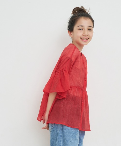 coca（coca）（コカ）の「【WEB限定セール】キッズ 親子お揃い シアークレープブラウス（シャツ/ブラウス・キッズ・レッド/ホワイト/ライトブルー・120/130/140/150）」の5枚目の写真