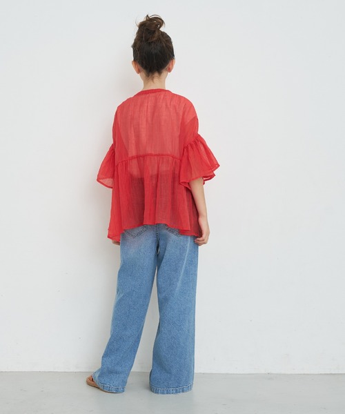 coca（coca）（コカ）の「【WEB限定セール】キッズ 親子お揃い シアークレープブラウス（シャツ/ブラウス・キッズ・レッド/ホワイト/ライトブルー・120/130/140/150）」の6枚目の写真