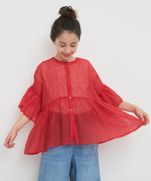 coca（coca）（コカ）の「【WEB限定セール】キッズ 親子お揃い シアークレープブラウス（シャツ/ブラウス・キッズ・レッド/ホワイト/ライトブルー・120/130/140/150）」の7枚目の写真