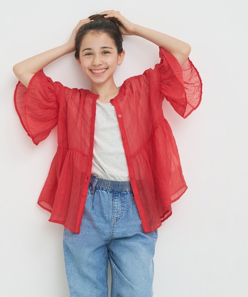 coca（coca）（コカ）の「【WEB限定セール】キッズ 親子お揃い シアークレープブラウス（シャツ/ブラウス・キッズ・レッド/ホワイト/ライトブルー・120/130/140/150）」の9枚目の写真