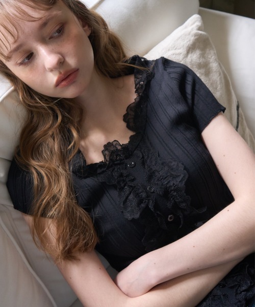 Birthday room（バースデイルーム）の「フロントフリルレースTOPS/Front frill lace tops（Tシャツ/カットソー・レディース・アイボリー/ブラック・FREE）」の11枚目の写真