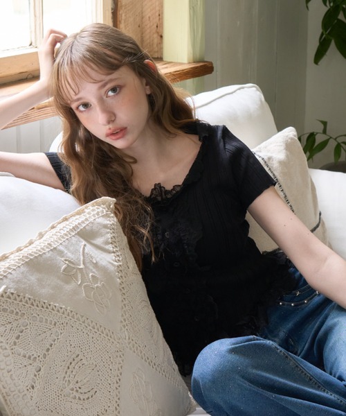 Birthday room（バースデイルーム）の「フロントフリルレースTOPS/Front frill lace tops（Tシャツ/カットソー・レディース・アイボリー/ブラック・FREE）」の12枚目の写真