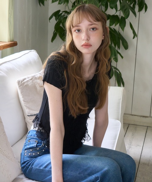 Birthday room（バースデイルーム）の「フロントフリルレースTOPS/Front frill lace tops（Tシャツ/カットソー・レディース・アイボリー/ブラック・FREE）」の13枚目の写真