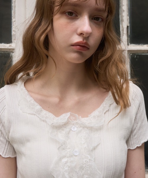 フロントフリルレースTOPS/Front frill lace tops（Tシャツ/カットソー