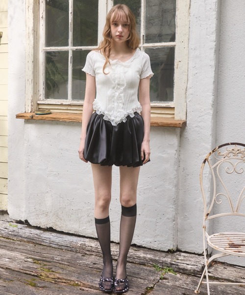 Birthday room（バースデイルーム）の「フロントフリルレースTOPS/Front frill lace tops（Tシャツ/カットソー・レディース・アイボリー/ブラック・FREE）」の9枚目の写真