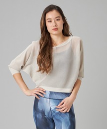 【ノーソイングニット】7分袖メッシュニットTシャツ