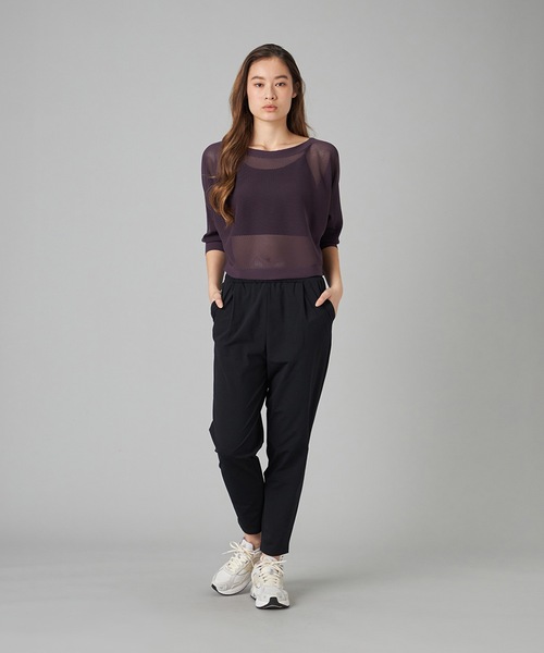 ノーソイングニット】7分袖メッシュニットTシャツ（ニット/セーター