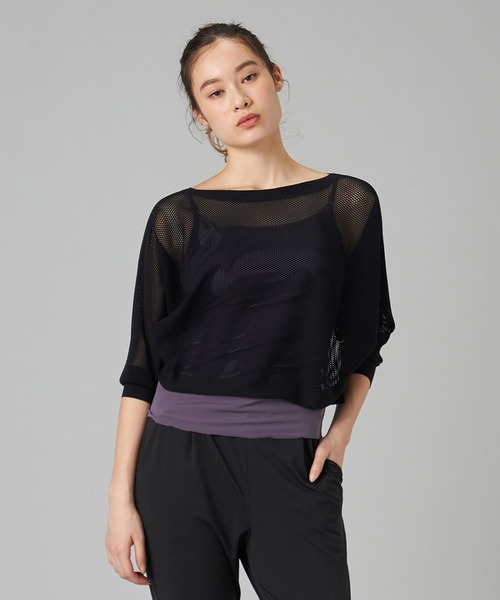 ノーソイングニット】7分袖メッシュニットTシャツ（ニット/セーター