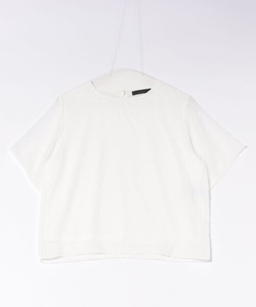 INTERPLANET(インタープラネット)の「シフォンカットドビー半袖プルオーバー(Tシャツ/カットソー・レディース・ブラック/オフホワイト・FREE)」の4枚目の写真