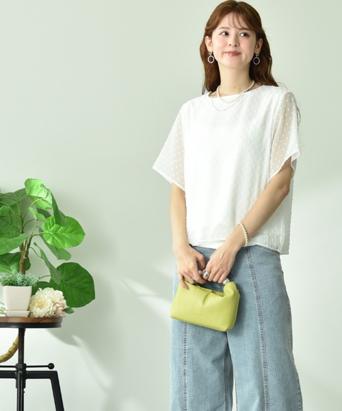 INTERPLANET(インタープラネット)の「シフォンカットドビー半袖プルオーバー(Tシャツ/カットソー・レディース・ブラック/オフホワイト・FREE)」の17枚目の写真