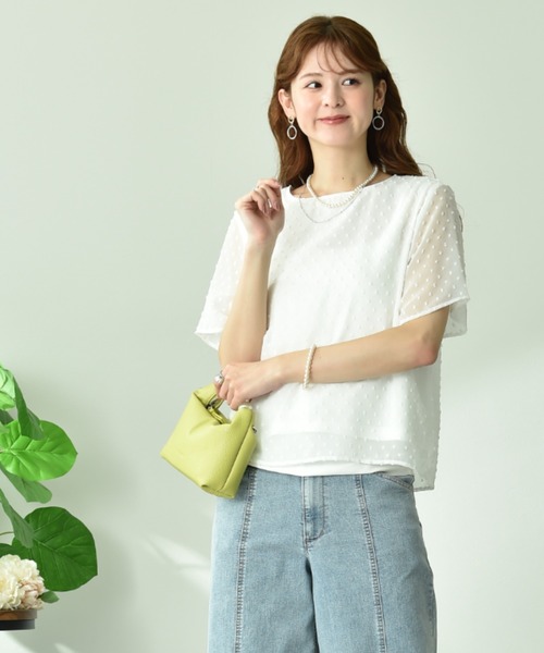INTERPLANET(インタープラネット)の「シフォンカットドビー半袖プルオーバー(Tシャツ/カットソー・レディース・ブラック/オフホワイト・FREE)」の18枚目の写真