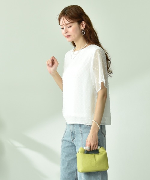 INTERPLANET(インタープラネット)の「シフォンカットドビー半袖プルオーバー(Tシャツ/カットソー・レディース・ブラック/オフホワイト・FREE)」の19枚目の写真