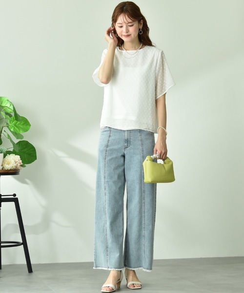 INTERPLANET(インタープラネット)の「シフォンカットドビー半袖プルオーバー(Tシャツ/カットソー・レディース・ブラック/オフホワイト・FREE)」の20枚目の写真