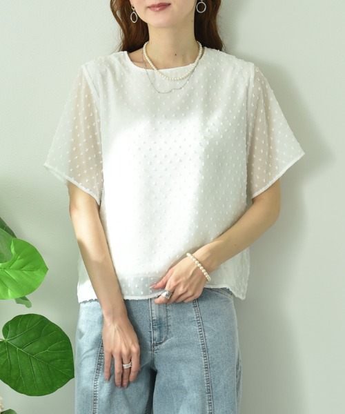 INTERPLANET(インタープラネット)の「シフォンカットドビー半袖プルオーバー(Tシャツ/カットソー・レディース・ブラック/オフホワイト・FREE)」の21枚目の写真