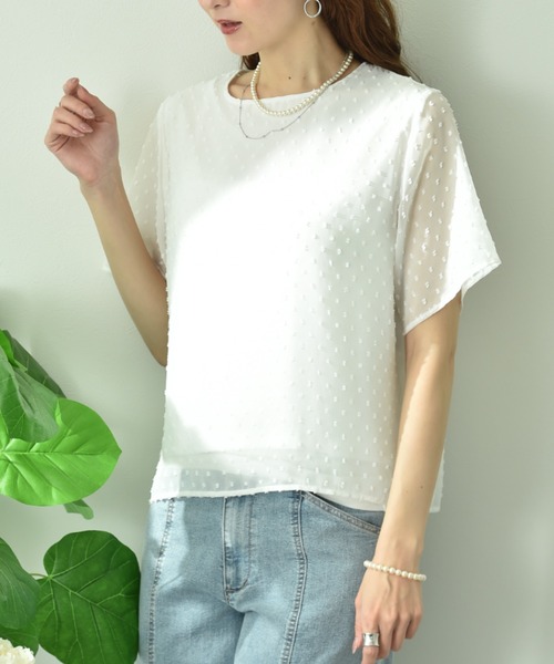 INTERPLANET(インタープラネット)の「シフォンカットドビー半袖プルオーバー(Tシャツ/カットソー・レディース・ブラック/オフホワイト・FREE)」の22枚目の写真