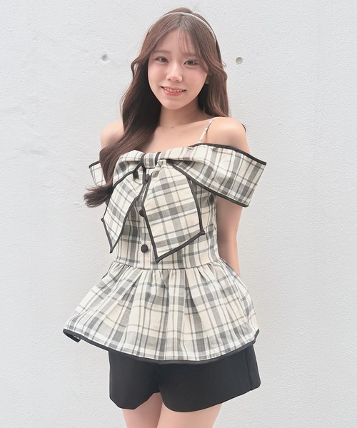 NOMAE(ノーマエ)の「リボンペプラムブラウス(シャツ/ブラウス・レディース・ピンク/ホワイト/ブラック/アイボリー・FREE)」の13枚目の写真