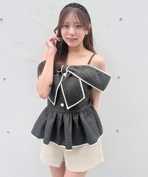 NOMAE(ノーマエ)の「リボンペプラムブラウス(シャツ/ブラウス・レディース・ピンク/ホワイト/ブラック/アイボリー・FREE)」の21枚目の写真