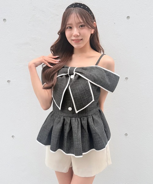 NOMAE(ノーマエ)の「リボンペプラムブラウス(シャツ/ブラウス・レディース・ピンク/ホワイト/ブラック/アイボリー・FREE)」の22枚目の写真
