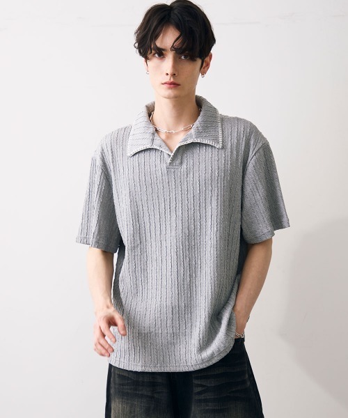Shoowtime(ショウタイム)の「Stitched-seam knit polo / ステッチシームニットポロ(Tシャツ/カットソー・メンズ・グレー/ブラック・MEDIUM/LARGE/X-LARGE)」の4枚目の写真