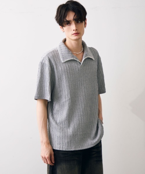 Shoowtime(ショウタイム)の「Stitched-seam knit polo / ステッチシームニットポロ(Tシャツ/カットソー・メンズ・グレー/ブラック・MEDIUM/LARGE/X-LARGE)」の5枚目の写真