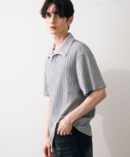 Shoowtime(ショウタイム)の「Stitched-seam knit polo / ステッチシームニットポロ(Tシャツ/カットソー・メンズ・グレー/ブラック・MEDIUM/LARGE/X-LARGE)」の6枚目の写真