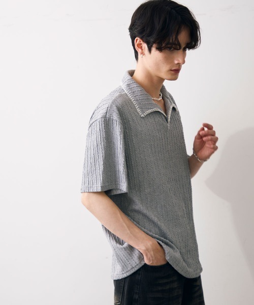 Shoowtime(ショウタイム)の「Stitched-seam knit polo / ステッチシームニットポロ(Tシャツ/カットソー・メンズ・グレー/ブラック・MEDIUM/LARGE/X-LARGE)」の8枚目の写真