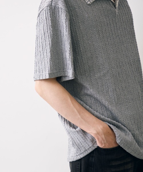 Shoowtime(ショウタイム)の「Stitched-seam knit polo / ステッチシームニットポロ(Tシャツ/カットソー・メンズ・グレー/ブラック・MEDIUM/LARGE/X-LARGE)」の11枚目の写真