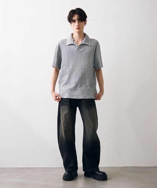 Shoowtime(ショウタイム)の「Stitched-seam knit polo / ステッチシームニットポロ(Tシャツ/カットソー・メンズ・グレー/ブラック・MEDIUM/LARGE/X-LARGE)」の12枚目の写真