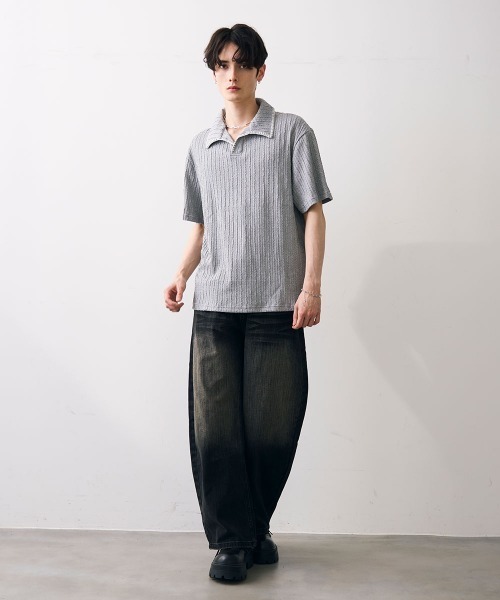 Shoowtime(ショウタイム)の「Stitched-seam knit polo / ステッチシームニットポロ(Tシャツ/カットソー・メンズ・グレー/ブラック・MEDIUM/LARGE/X-LARGE)」の13枚目の写真
