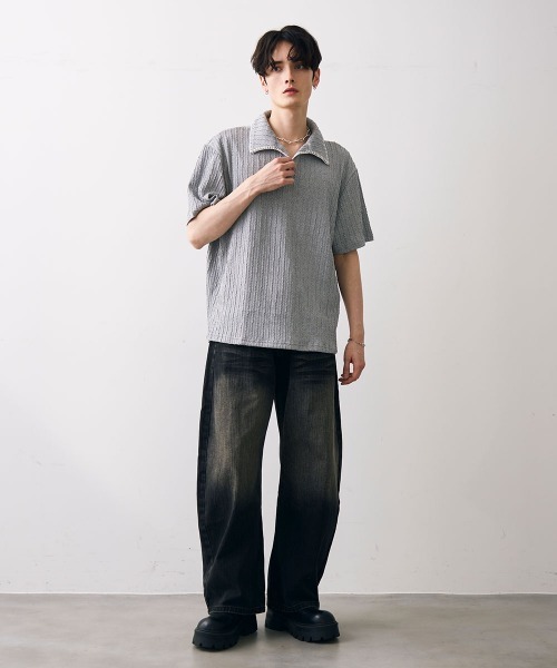 Shoowtime(ショウタイム)の「Stitched-seam knit polo / ステッチシームニットポロ(Tシャツ/カットソー・メンズ・グレー/ブラック・MEDIUM/LARGE/X-LARGE)」の14枚目の写真