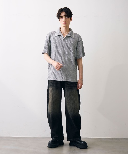 Shoowtime(ショウタイム)の「Stitched-seam knit polo / ステッチシームニットポロ(Tシャツ/カットソー・メンズ・グレー/ブラック・MEDIUM/LARGE/X-LARGE)」の15枚目の写真