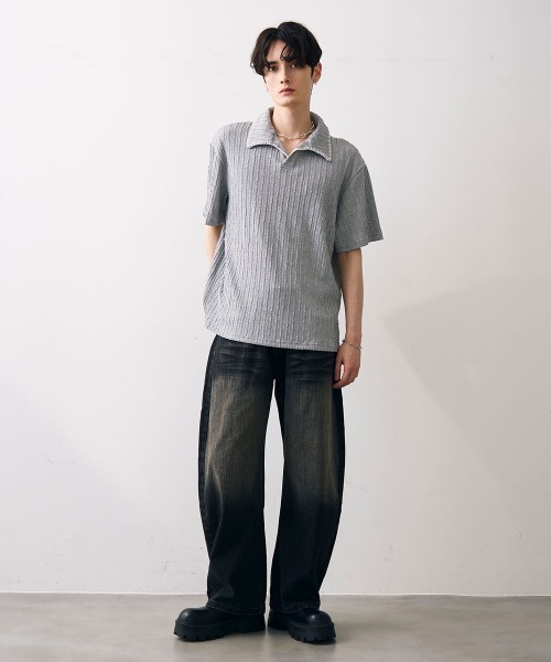 Shoowtime(ショウタイム)の「Stitched-seam knit polo / ステッチシームニットポロ(Tシャツ/カットソー・メンズ・グレー/ブラック・MEDIUM/LARGE/X-LARGE)」の16枚目の写真