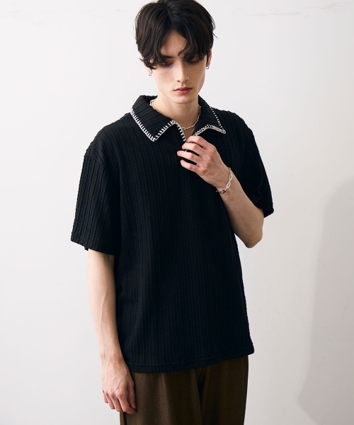 Shoowtime(ショウタイム)の「Stitched-seam knit polo / ステッチシームニットポロ(Tシャツ/カットソー・メンズ・グレー/ブラック・MEDIUM/LARGE/X-LARGE)」の19枚目の写真