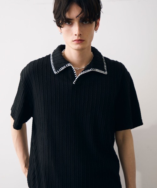 Shoowtime(ショウタイム)の「Stitched-seam knit polo / ステッチシームニットポロ(Tシャツ/カットソー・メンズ・グレー/ブラック・MEDIUM/LARGE/X-LARGE)」の20枚目の写真