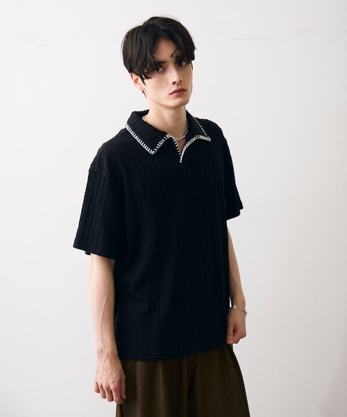 Shoowtime(ショウタイム)の「Stitched-seam knit polo / ステッチシームニットポロ(Tシャツ/カットソー・メンズ・グレー/ブラック・MEDIUM/LARGE/X-LARGE)」の21枚目の写真