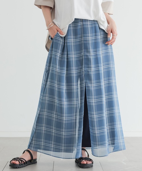 n'OrLABEL(ノアールレーベル)の「【接触冷感】シアーチェックレイヤードパンツ(その他パンツ・レディース・ブラック/ブルー・1/2)」の1枚目の写真