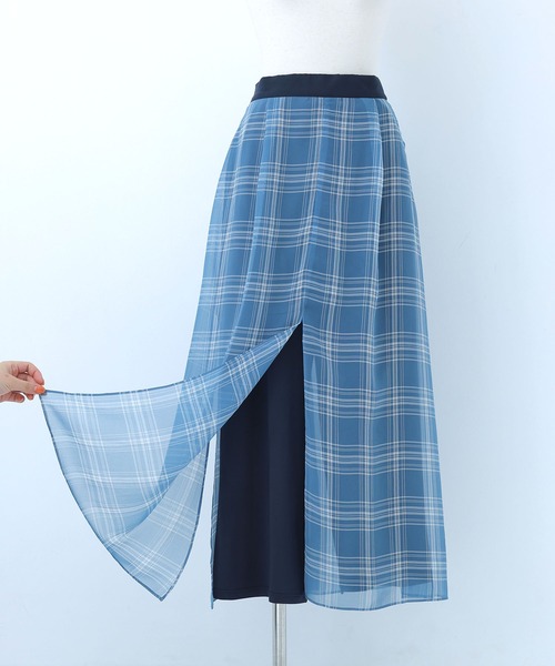 n'OrLABEL(ノアールレーベル)の「【接触冷感】シアーチェックレイヤードパンツ(その他パンツ・レディース・ブラック/ブルー・1/2)」の9枚目の写真
