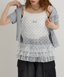 【4色展開/無地/ドット柄】シアーフリルキャミ