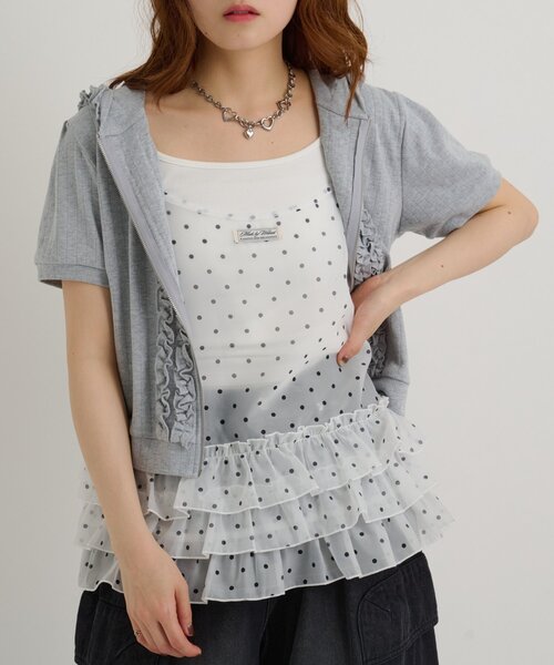 w closet（ダブルクローゼット）の「【4色展開/無地/ドット柄】シアーフリルキャミ 夏服（キャミソール・レディース・レッド/オフホワイト/アイボリー/ブラック・FREE）」の7枚目の写真