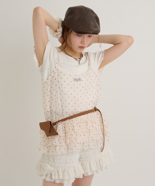 w closet（ダブルクローゼット）の「【4色展開/無地/ドット柄】シアーフリルキャミ 夏服（キャミソール・レディース・レッド/オフホワイト/アイボリー/ブラック・FREE）」の13枚目の写真