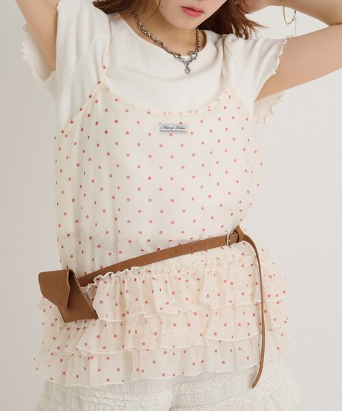 w closet（ダブルクローゼット）の「【4色展開/無地/ドット柄】シアーフリルキャミ 夏服（キャミソール・レディース・レッド/オフホワイト/アイボリー/ブラック・FREE）」の14枚目の写真