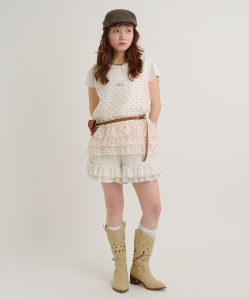 w closet（ダブルクローゼット）の「【4色展開/無地/ドット柄】シアーフリルキャミ 夏服（キャミソール・レディース・レッド/オフホワイト/アイボリー/ブラック・FREE）」の17枚目の写真