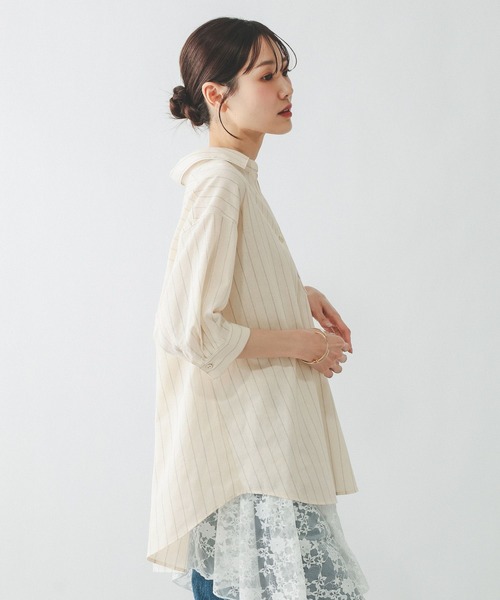 GLOBAL WORK(グローバルワーク)の「イージーケアリネンスキッパー5分袖/657938(シャツ/ブラウス・レディース・ブラウン/オフホワイト/サックスブルー/ブラック・LARGE/MEDIUM)」の2枚目の写真