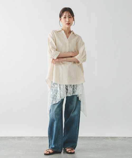 GLOBAL WORK(グローバルワーク)の「イージーケアリネンスキッパー5分袖/657938(シャツ/ブラウス・レディース・ブラウン/オフホワイト/サックスブルー/ブラック・LARGE/MEDIUM)」の5枚目の写真