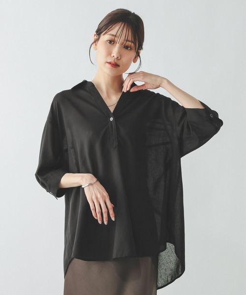 GLOBAL WORK(グローバルワーク)の「イージーケアリネンスキッパー5分袖/657938(シャツ/ブラウス・レディース・ブラウン/オフホワイト/サックスブルー/ブラック・LARGE/MEDIUM)」の12枚目の写真
