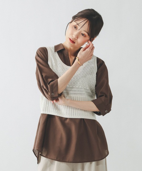 GLOBAL WORK(グローバルワーク)の「イージーケアリネンスキッパー5分袖/657938(シャツ/ブラウス・レディース・ブラウン/オフホワイト/サックスブルー/ブラック・LARGE/MEDIUM)」の17枚目の写真